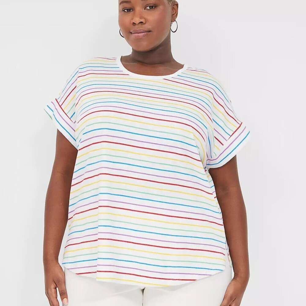 Lane Bryant Pride Stripe Easy Roll-Sleeve Tee in Size 18/20 (2X)